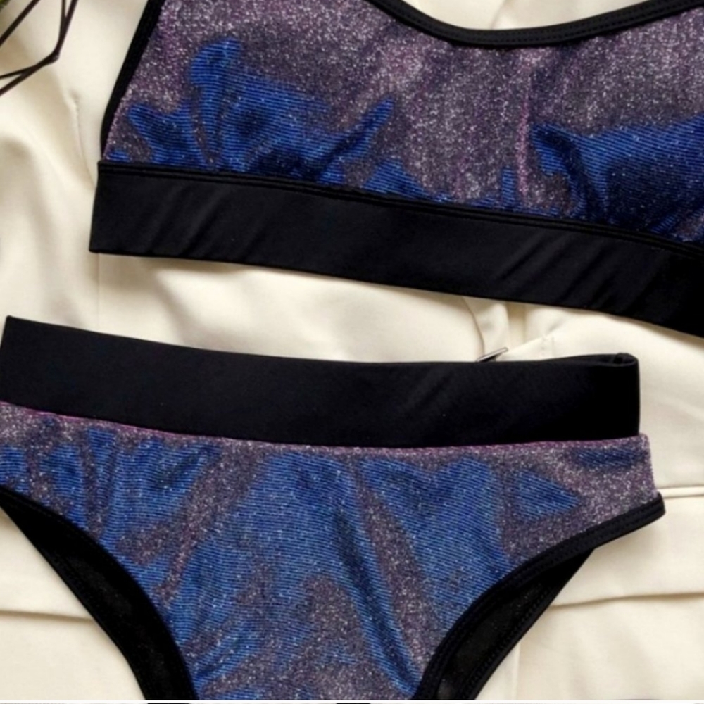 Women’s H.P.Galaxy Starry Night Lurex high-waist bottom cami top Bikini - Picture 8 of 11